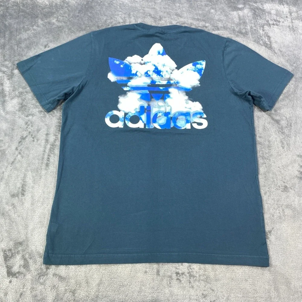 Adidas Originals Shirt Men's Medium Blue Cloud Trefoil Graphic Streetwear Tee
